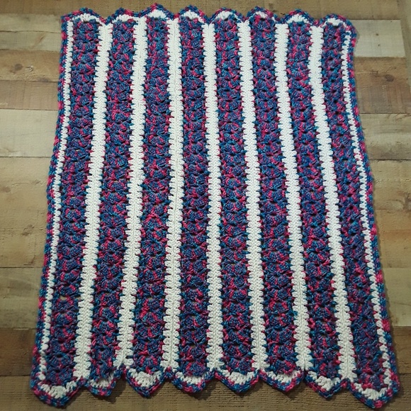 Other - Blanket Afghan Throw Blue Pink White Crochet